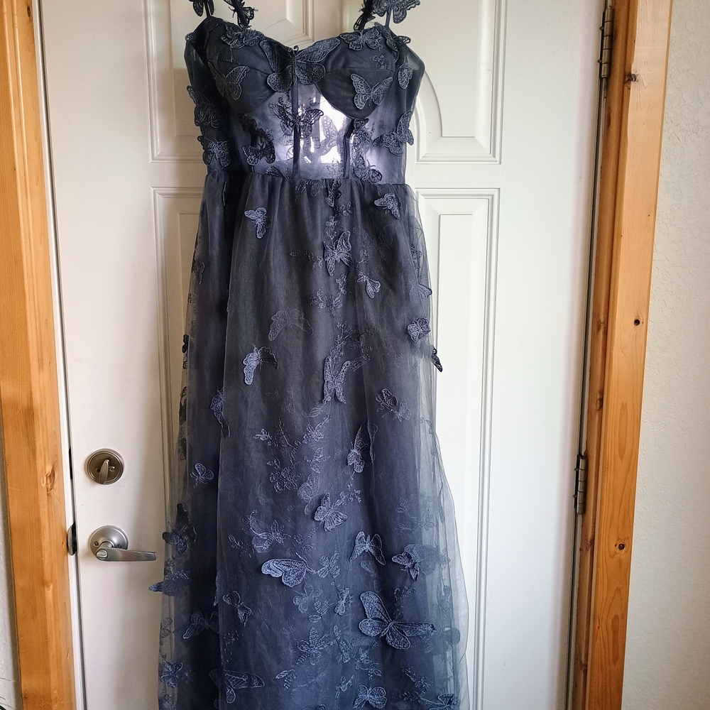 Elegant Indigo Butterfly Corset Gown
